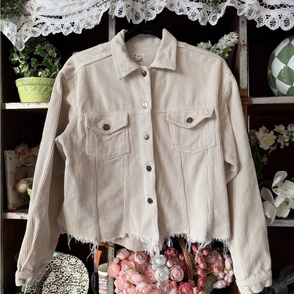 POL Cream Corduroy Jean Jacket